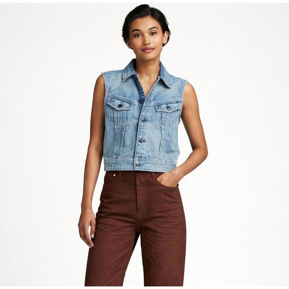 NWT G-Star RAW Women’s Slim Denim Vest Sun Faded Air Force Blue Size Small